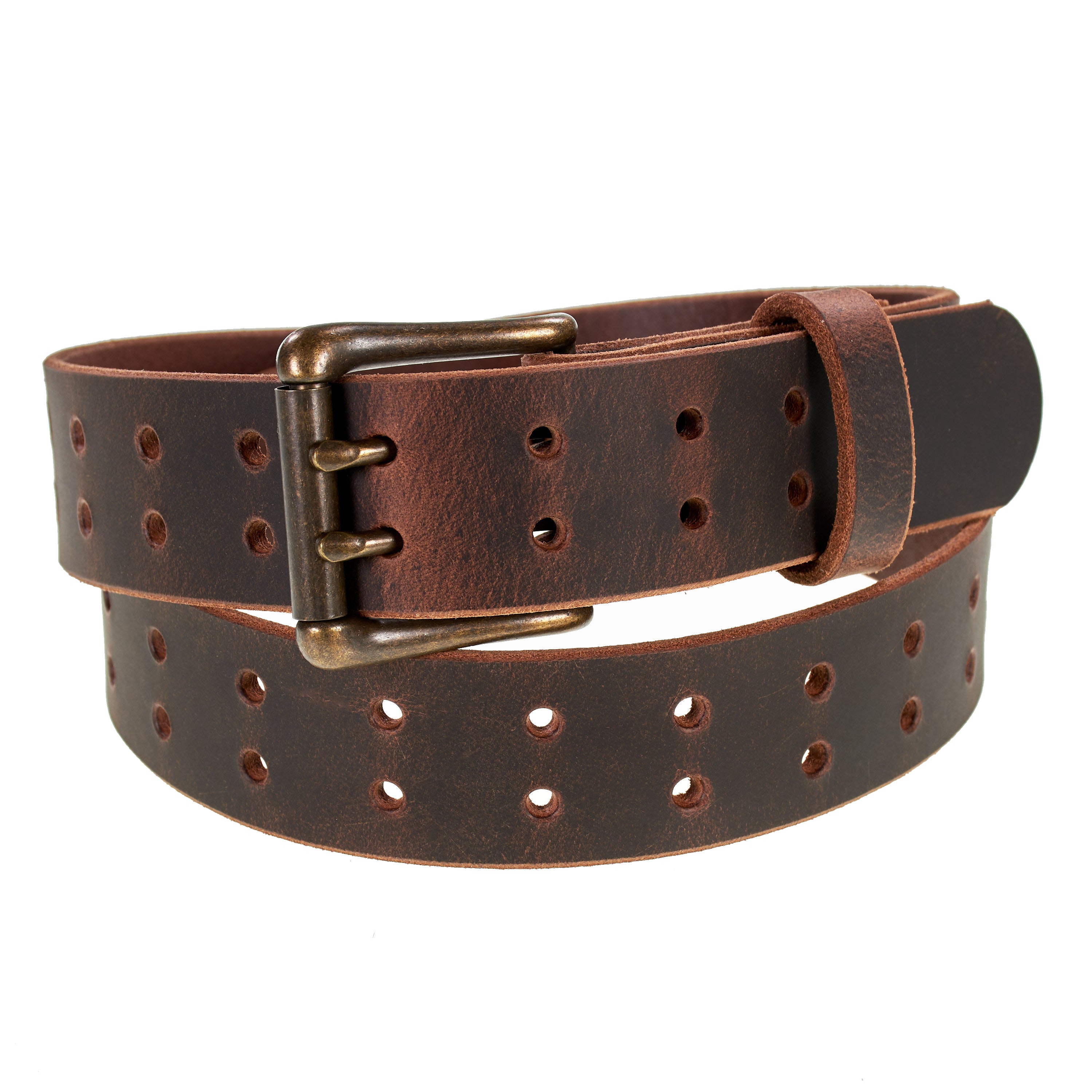 Double Prong Retro Style Leather Belt - 1.5