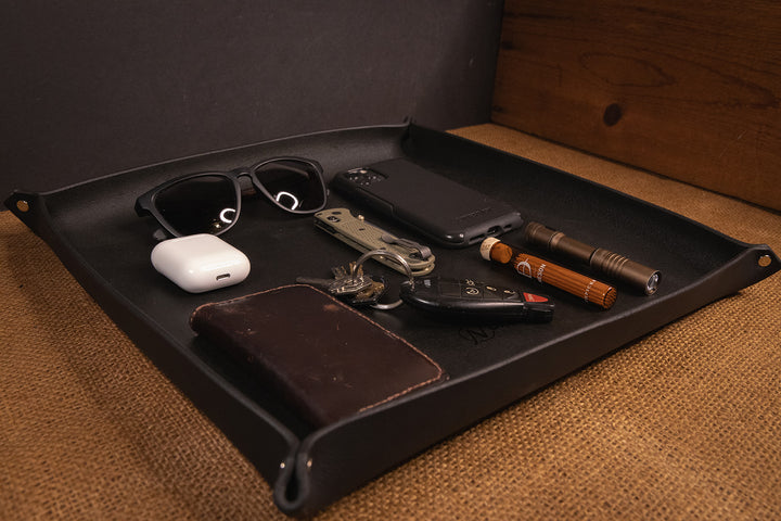Premium USA-Made Leather Square Trays - Perfect Desk Organizer
