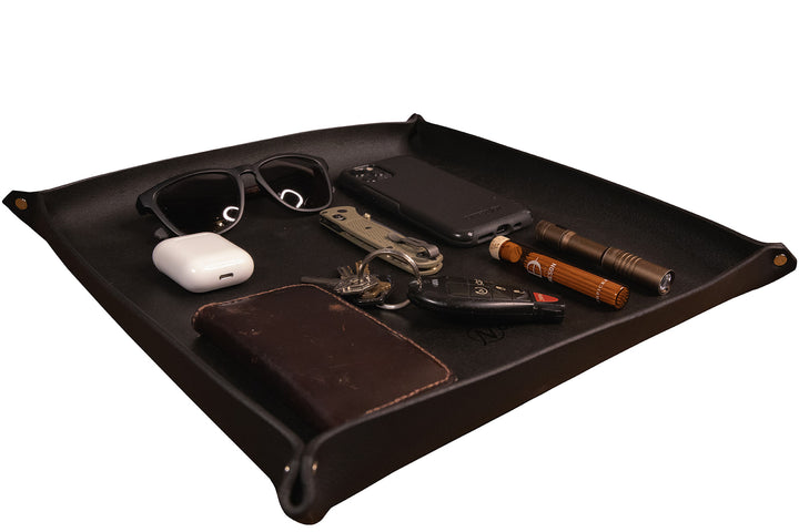 Premium USA-Made Leather Square Trays - Perfect Desk Organizer
