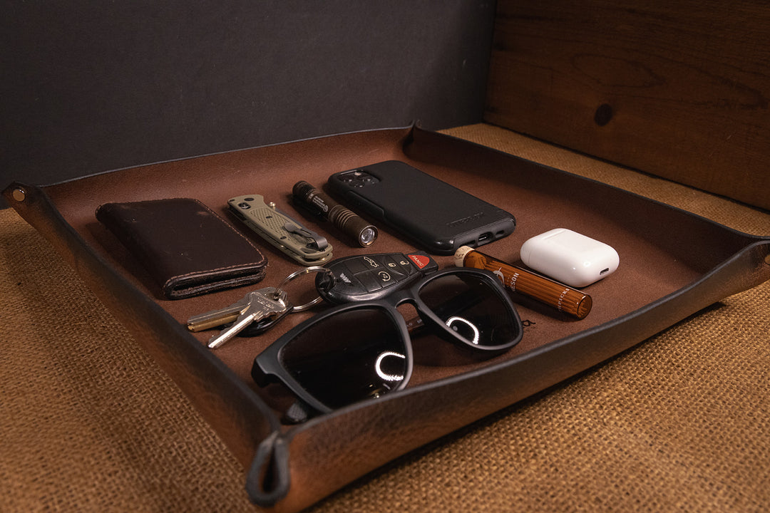 Premium USA-Made Leather Square Trays - Perfect Desk Organizer
