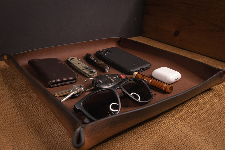 Premium USA-Made Leather Square Trays - Perfect Desk Organizer