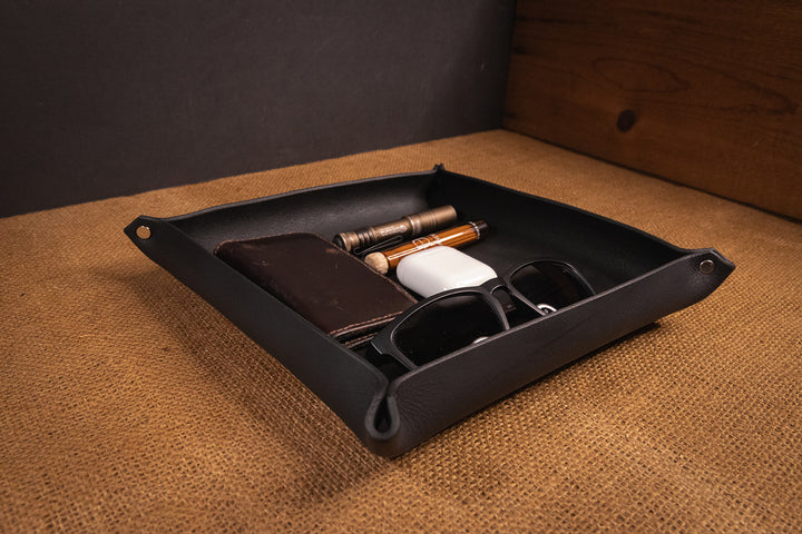 Premium USA-Made Leather Square Trays - Perfect Desk Organizer