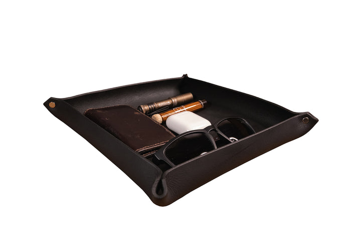 Premium USA-Made Leather Square Trays - Perfect Desk Organizer