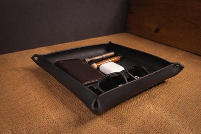 Premium USA-Made Leather Square Tray - Perfect Desk Organizer