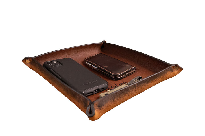 Premium USA-Made Leather Square Trays - Perfect Desk Organizer