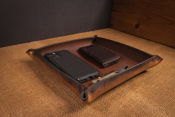 Premium USA-Made Leather Square Trays - Perfect Desk Organizer