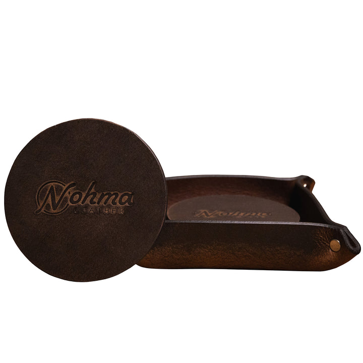 Vintage Brown Round Leather Coaster Set with Tray