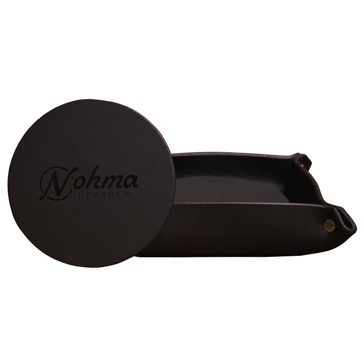 Black Round Leather Coaster Set with Tray