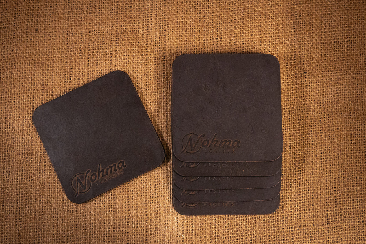 Vintage Brown Square Leather Coaster Set 