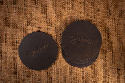 Vintage Brown Round Leather Coaster Set 
