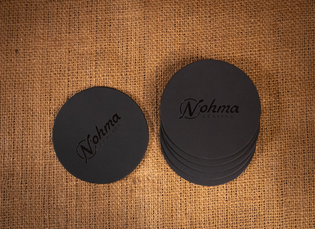 Black Round Leather Coaster Set 