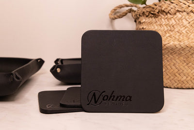 Black Square Leather Coaster Set with Tray