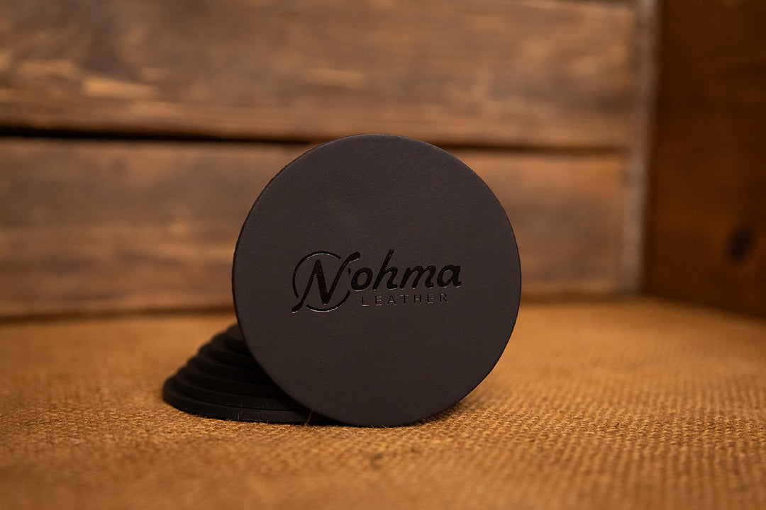 Vintage Brown Round Leather Coaster Set 