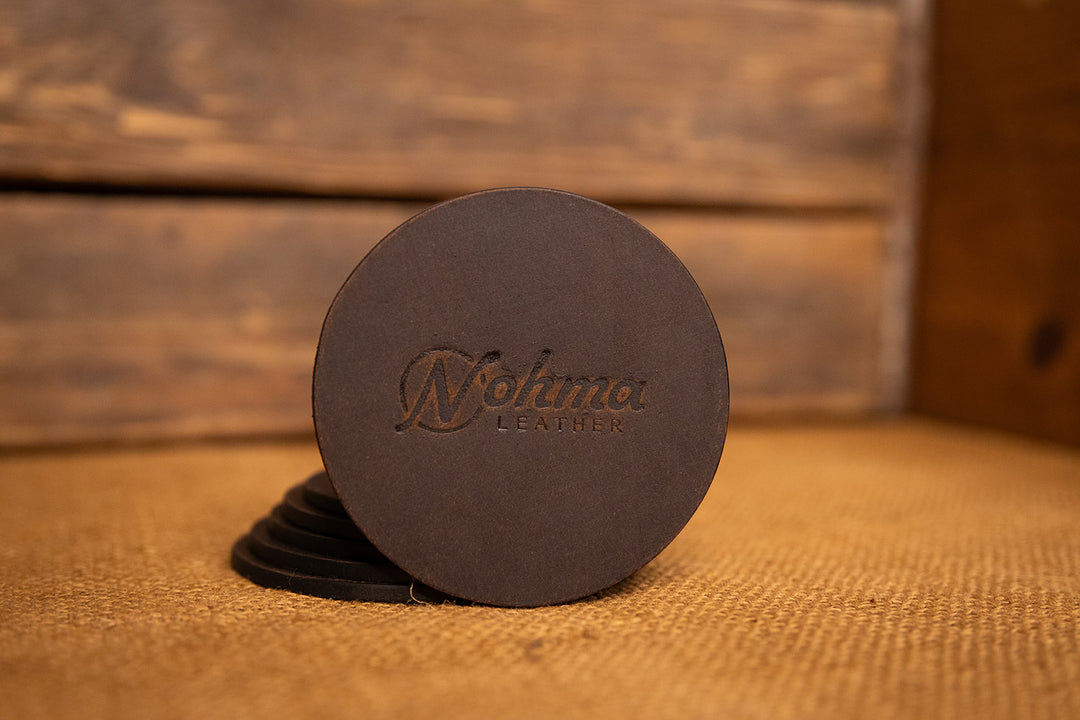 Vintage Brown Round Leather Coaster Set 