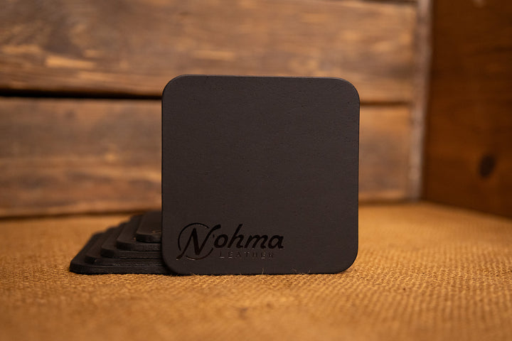 Vintage Brown Square Leather Coaster Set 