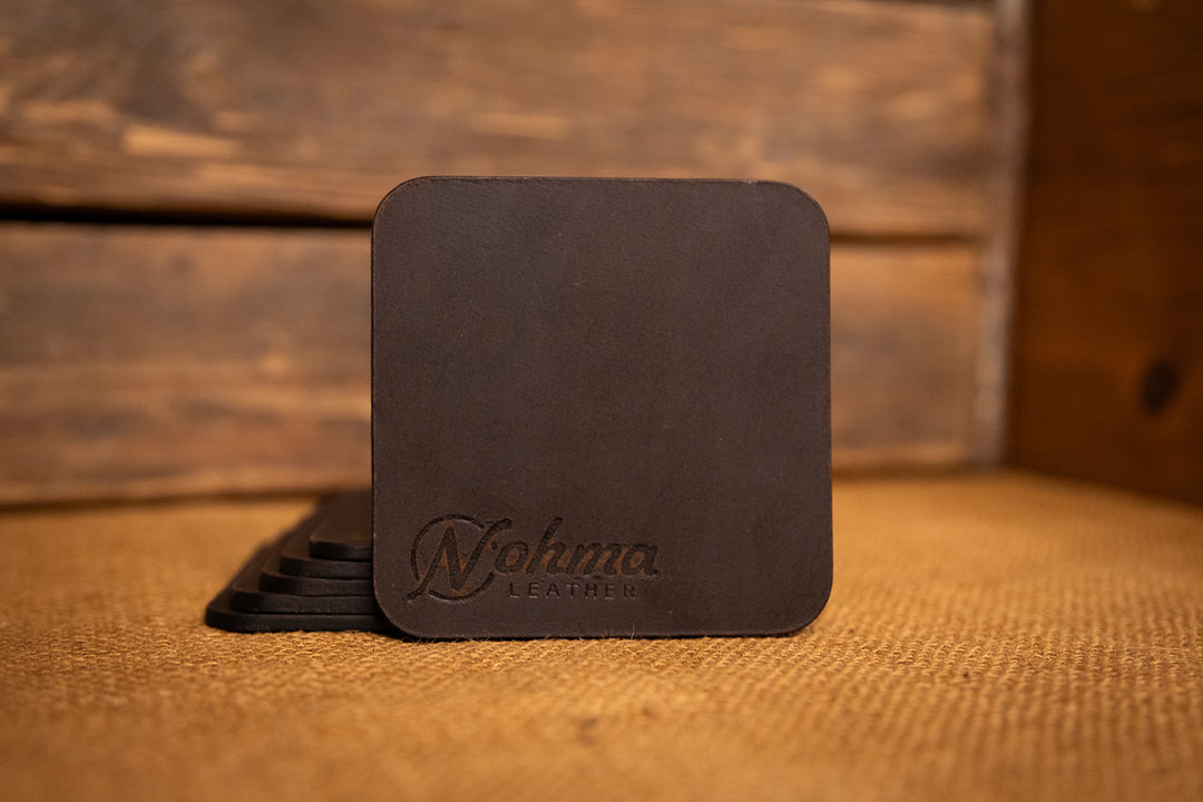 Vintage Brown Square Leather Coaster Set 
