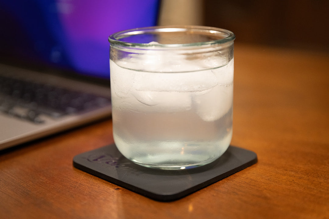 Black Square Leather Coaster Set Display