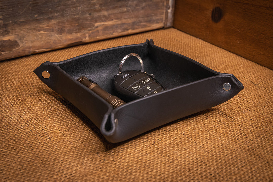 Premium USA-Made Leather Square Trays - Perfect Desk Organizer
