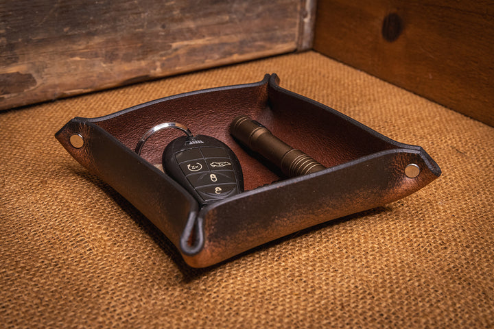 Premium USA-Made Leather Square Trays - Perfect Desk Organizer