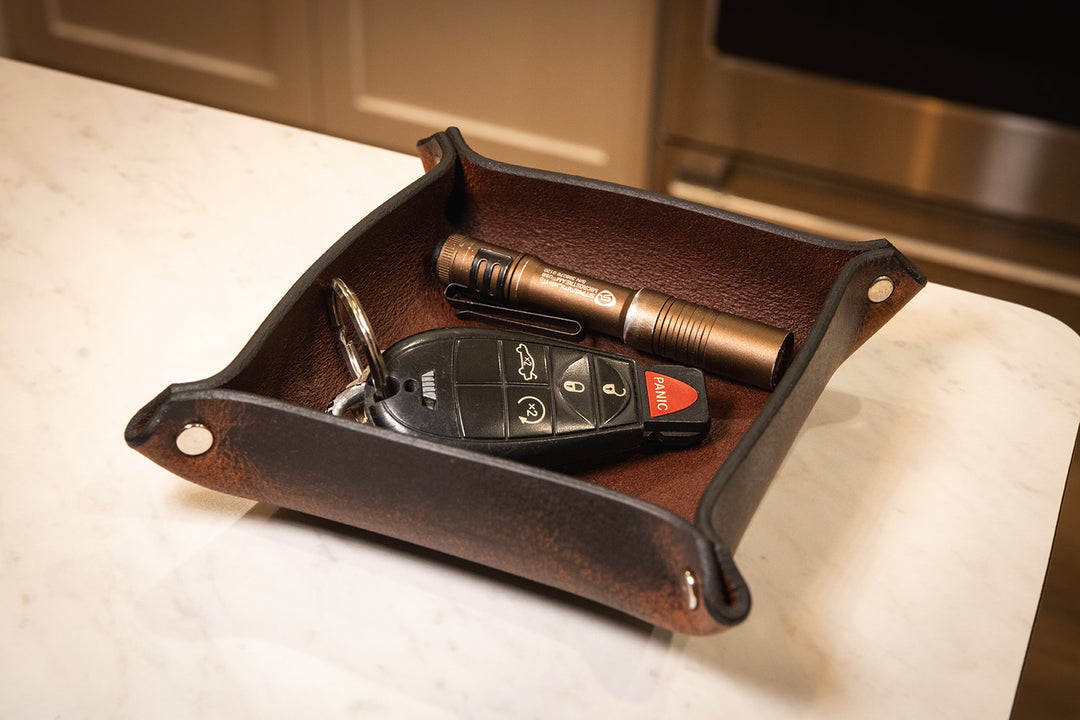 Premium USA-Made Leather Square Trays - Perfect Desk Organizer