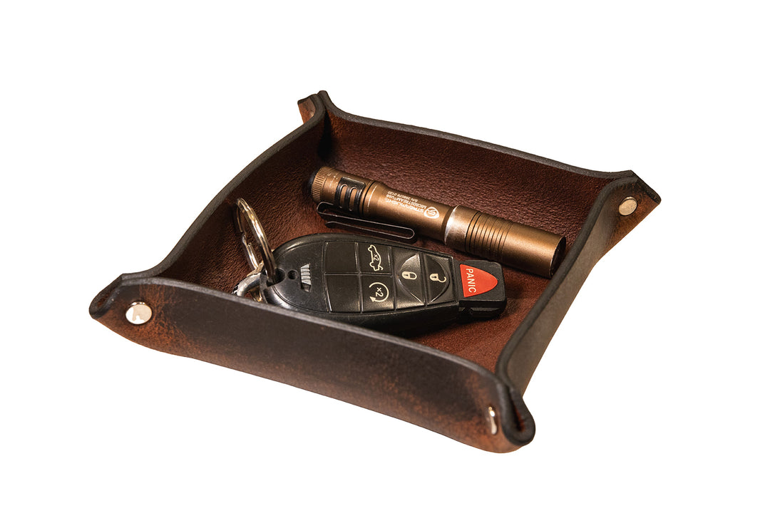 Premium USA-Made Leather Square Trays - Perfect Desk Organizer