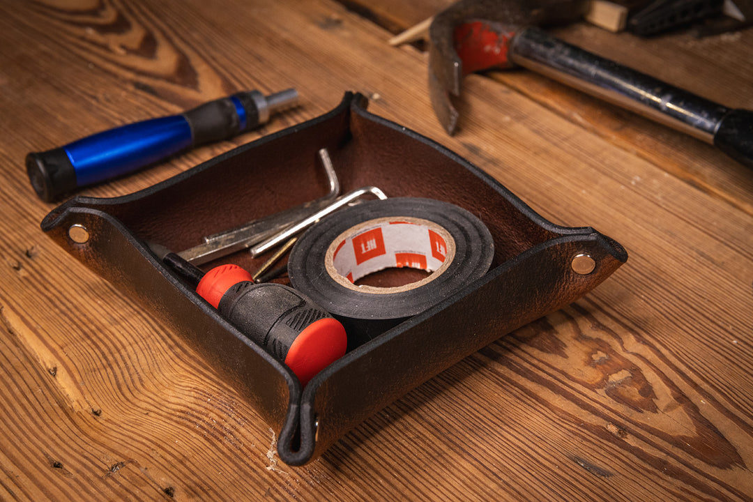 Premium USA-Made Leather Square Trays - Perfect Desk Organizer