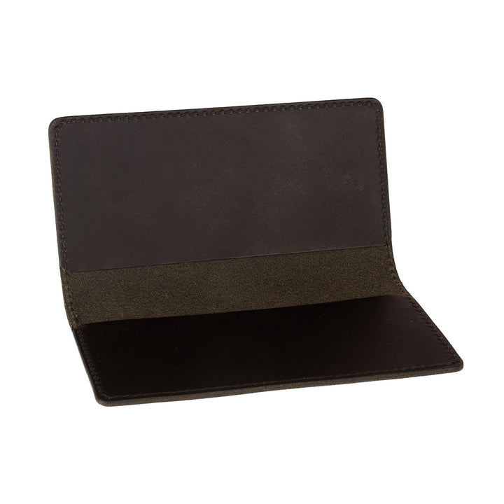 Black leather checkbook cover on a white background