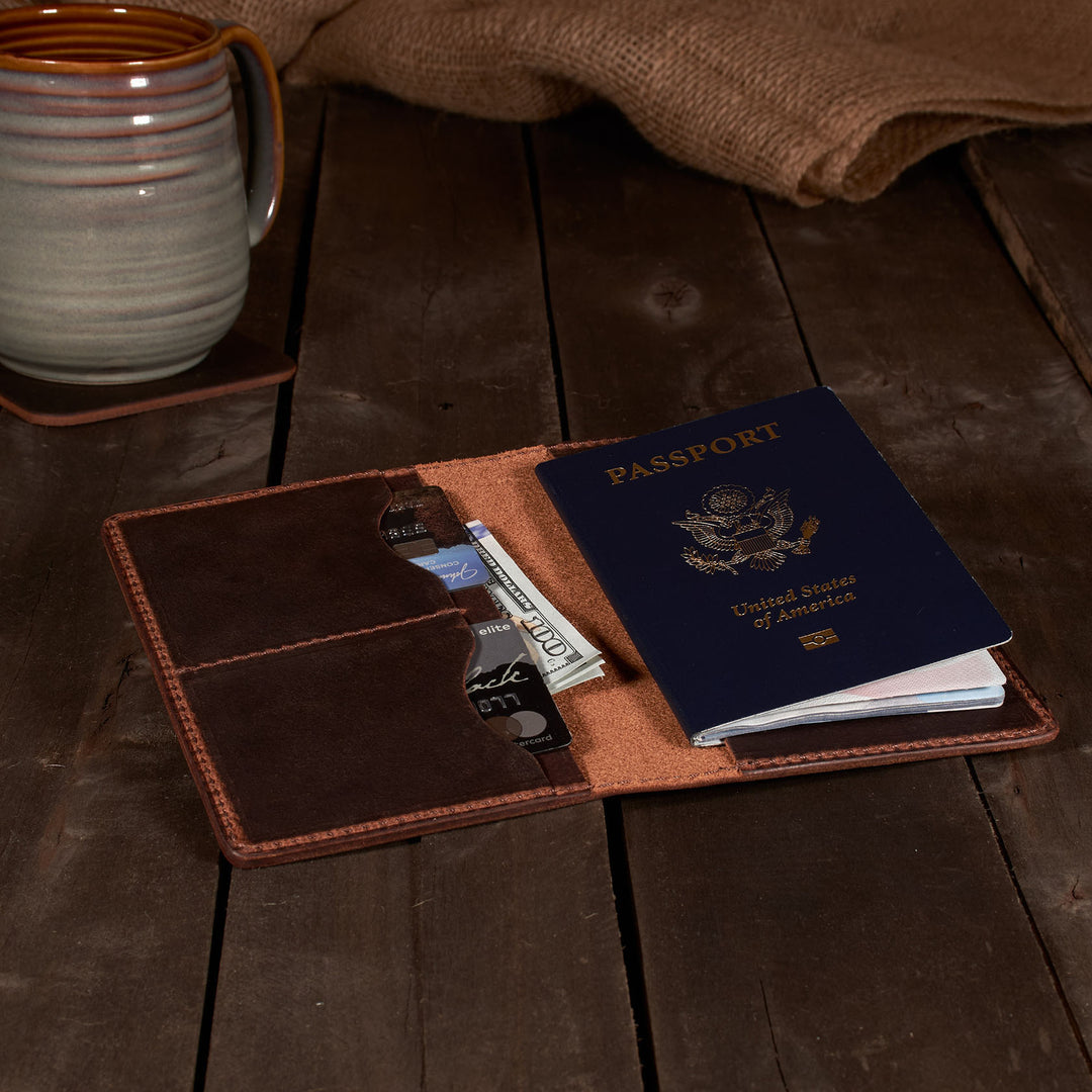 Leather Passport Cover – Handmade Travel Wallet - Fits Passports & Pocket Notebooks (3.5" x 5.5")