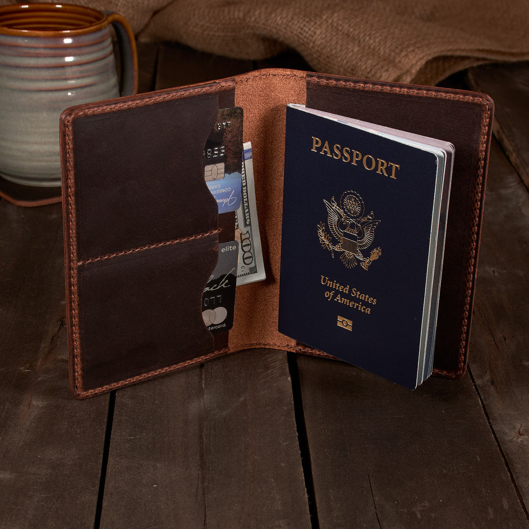Leather Passport Cover – Handmade Travel Wallet - Fits Passports & Pocket Notebooks (3.5" x 5.5")