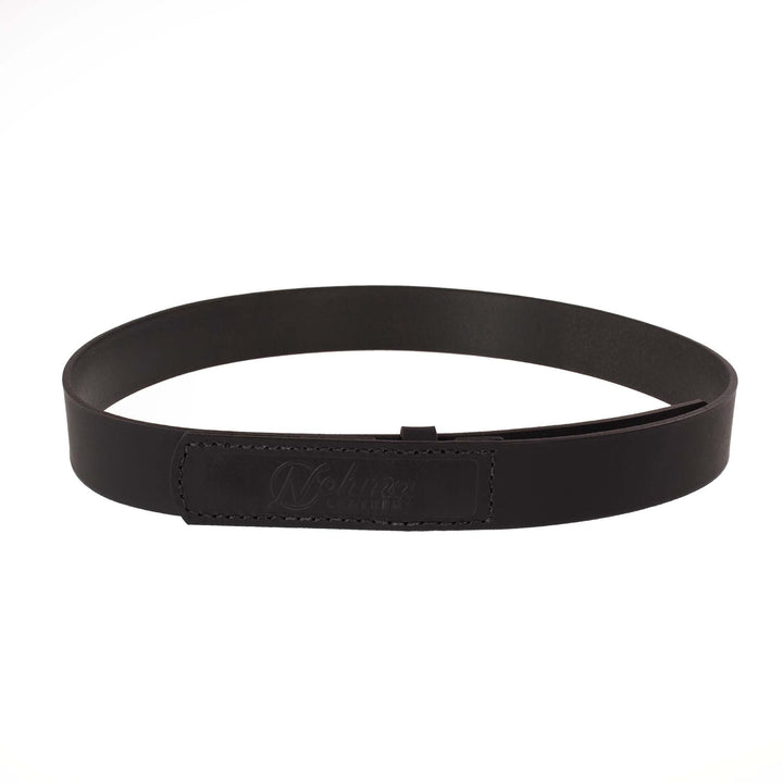 Black belt with a brand logo on a white background
