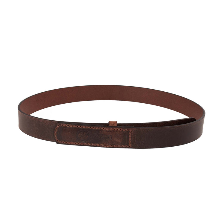 Brown leather belt on a white background
