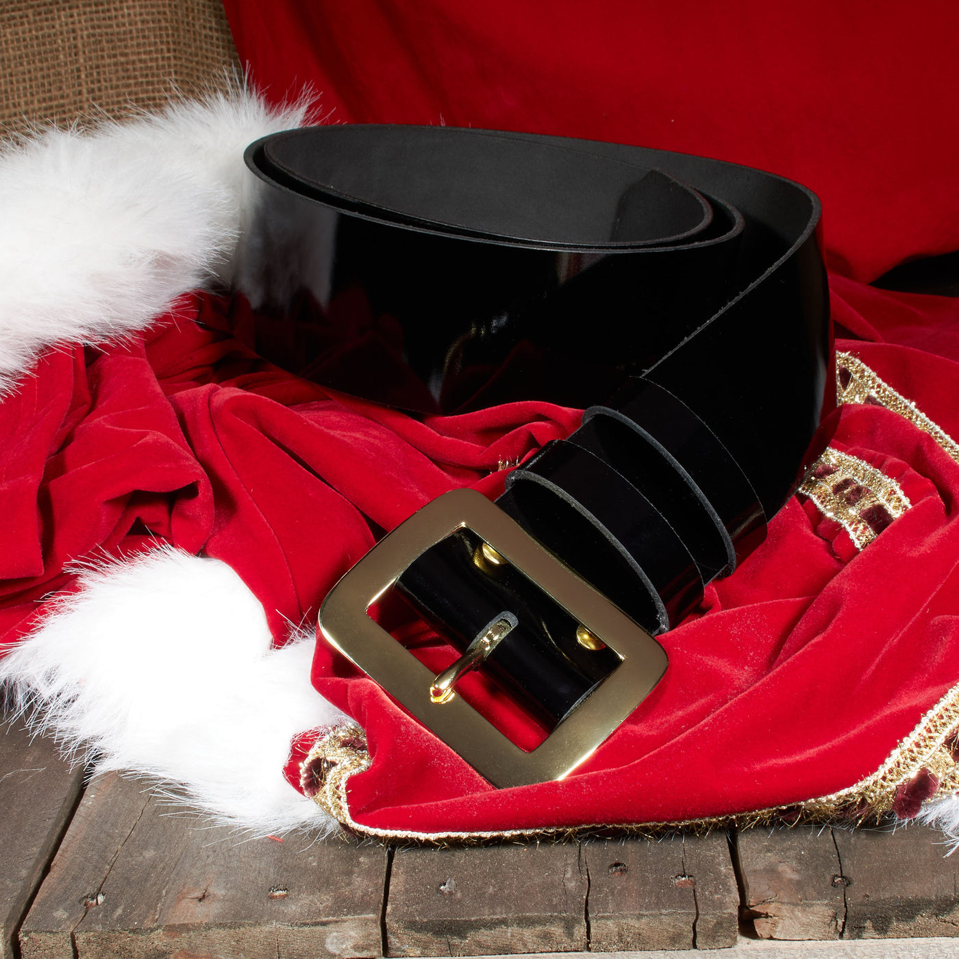 Santa Claus Belt, 2.5" Wide Patent Leather, Solid Brass Buckle