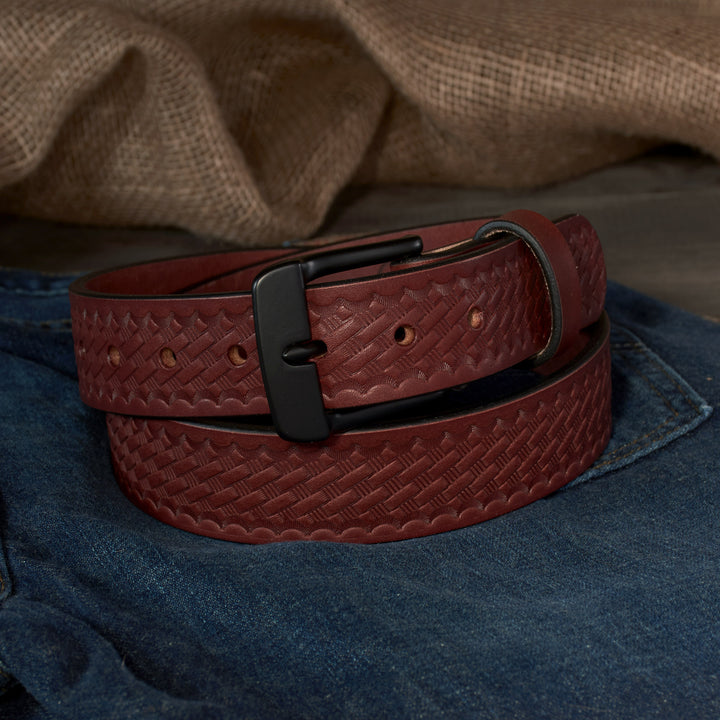 THE FRONTIER HD SERIES - BASKETWEAVE LEATHER BELT – BLACK – 1.5”