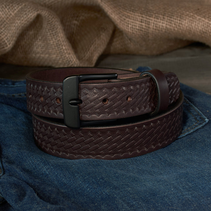 THE FRONTIER HD SERIES - BASKETWEAVE LEATHER BELT – BLACK – 1.5”
