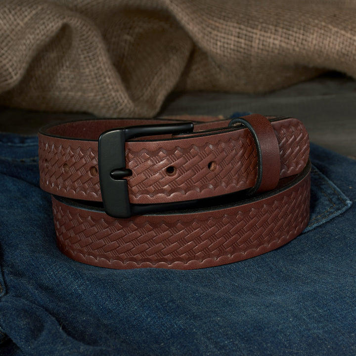 THE FRONTIER HD SERIES - BASKETWEAVE LEATHER BELT – BLACK – 1.5”