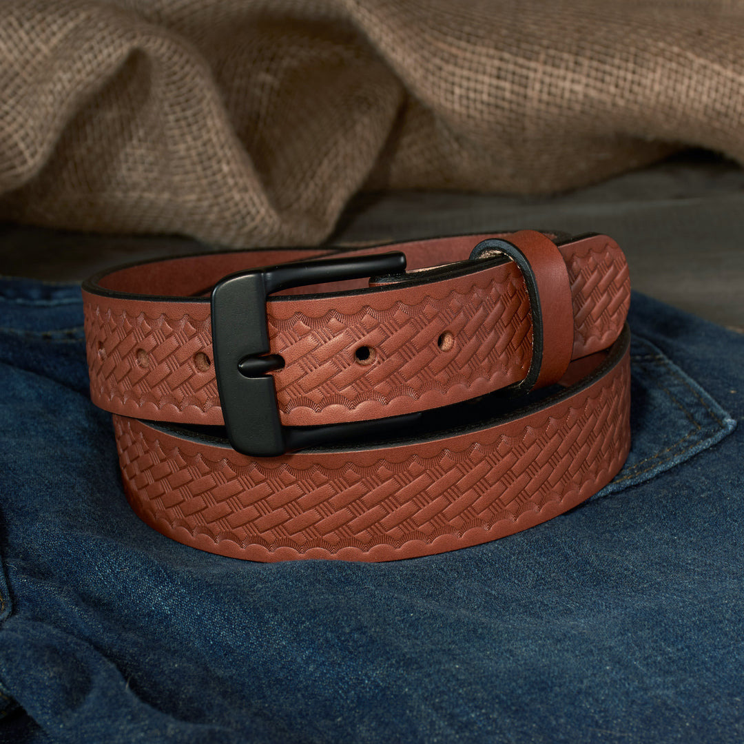 THE FRONTIER HD SERIES - BASKETWEAVE LEATHER BELT – BLACK – 1.5”