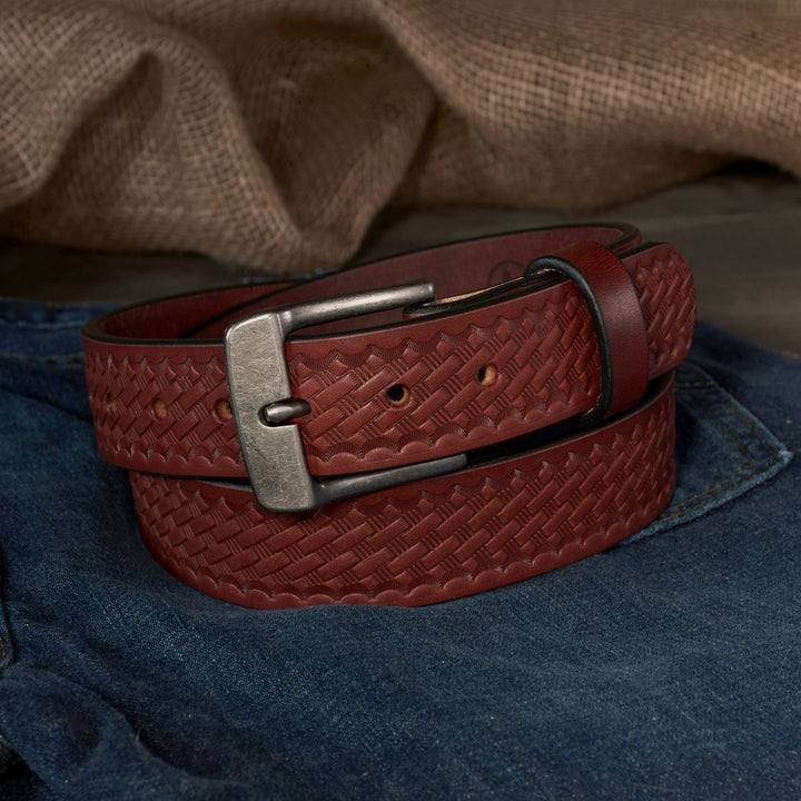 THE FRONTIER HD SERIES - BASKETWEAVE LEATHER BELT – ANTIQUE SILVER – 1.5”