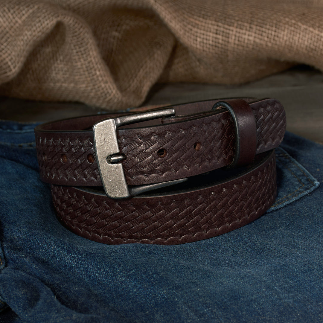 THE FRONTIER HD SERIES - BASKETWEAVE LEATHER BELT – ANTIQUE SILVER – 1.5”