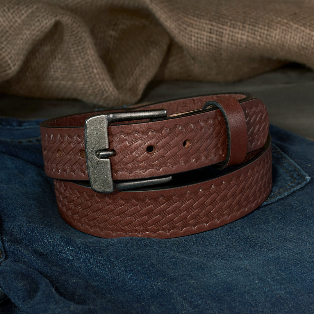 THE FRONTIER HD SERIES - BASKETWEAVE LEATHER BELT – ANTIQUE SILVER – 1.5”