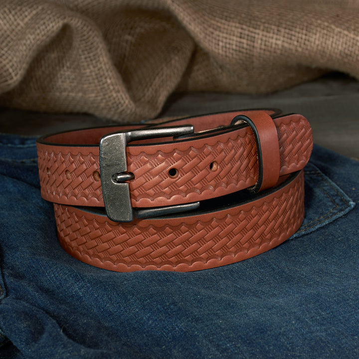 THE FRONTIER HD SERIES - BASKETWEAVE LEATHER BELT – ANTIQUE SILVER – 1.5”