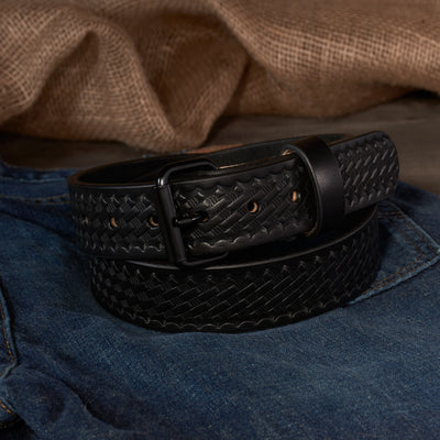 THE OUTFITTER HD SERIES - BASKETWEAVE LEATHER BELT – BLACK – 1.5”