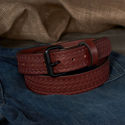 THE OUTFITTER HD SERIES - BASKETWEAVE LEATHER BELT – BLACK – 1.5”