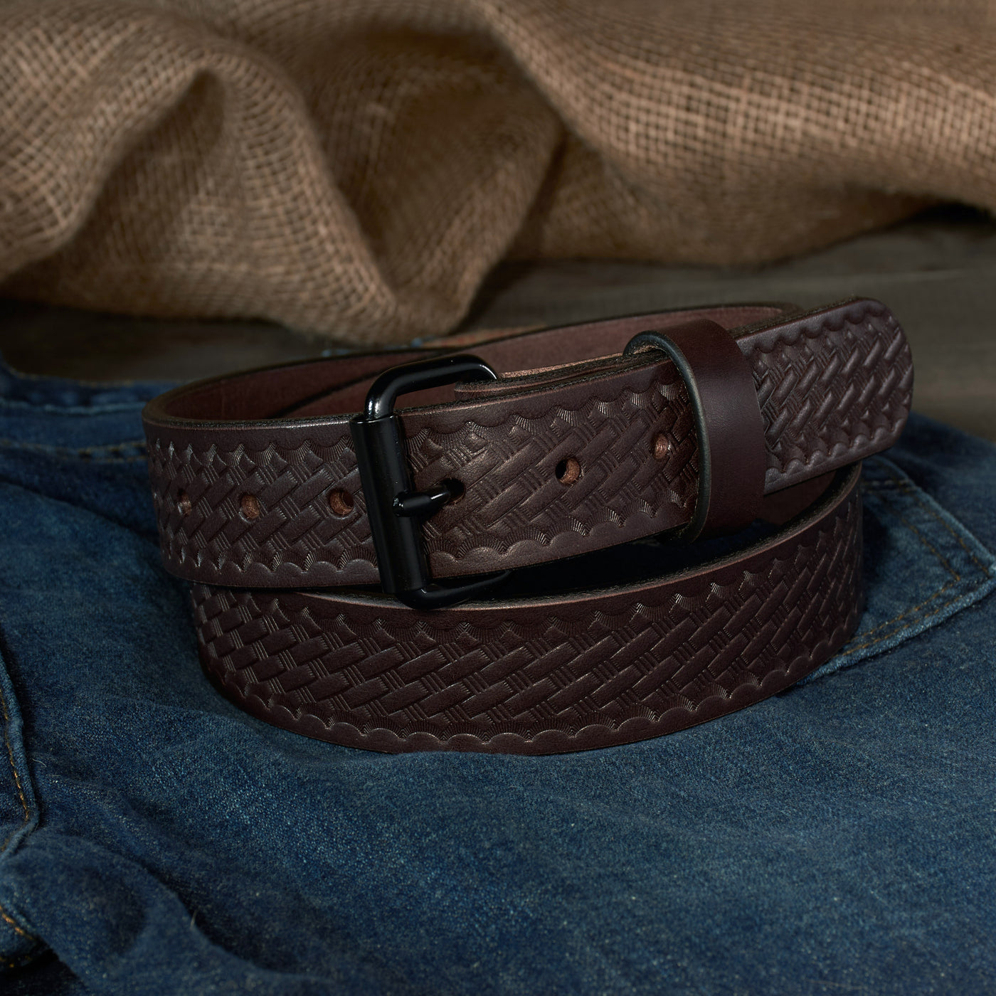 THE OUTFITTER HD SERIES - BASKETWEAVE LEATHER BELT – BLACK – 1.5”