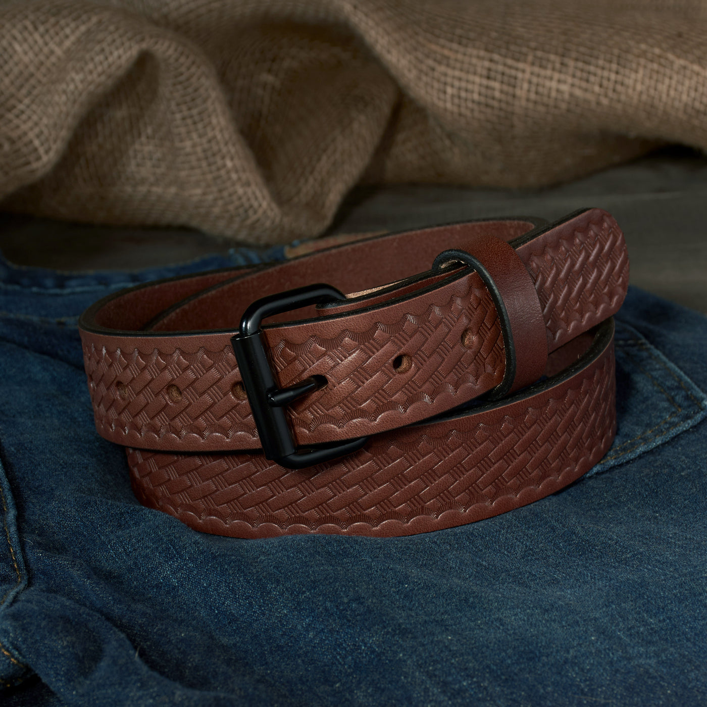 THE OUTFITTER HD SERIES - BASKETWEAVE LEATHER BELT – BLACK – 1.5”