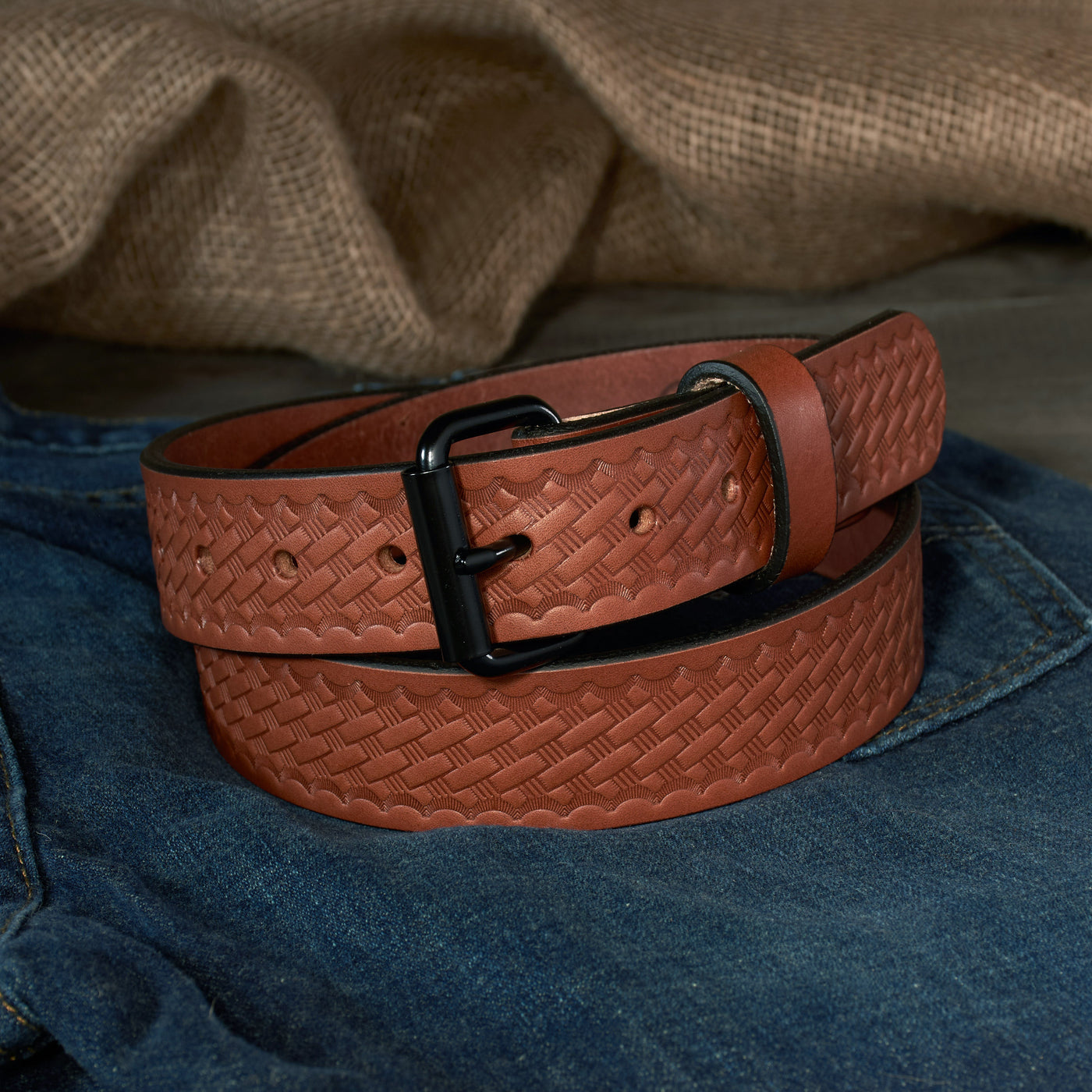 THE OUTFITTER HD SERIES - BASKETWEAVE LEATHER BELT – BLACK – 1.5”