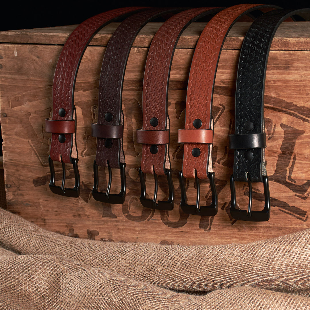 THE FRONTIER HD SERIES - BASKETWEAVE LEATHER BELT – BLACK – 1.5”