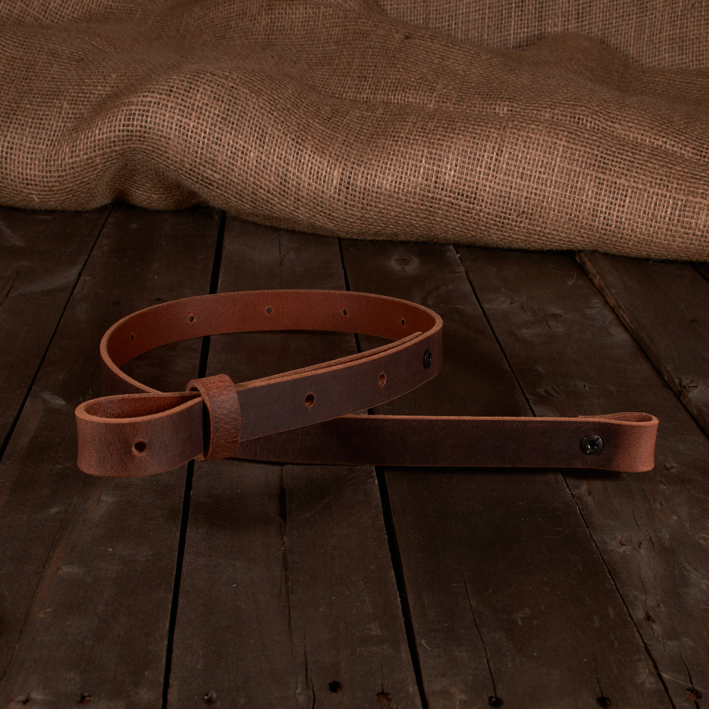 Detroit Leather Shop Brown Buffalo Leather Gun Sling – Slider Buckle, Black Hardware (Model F)