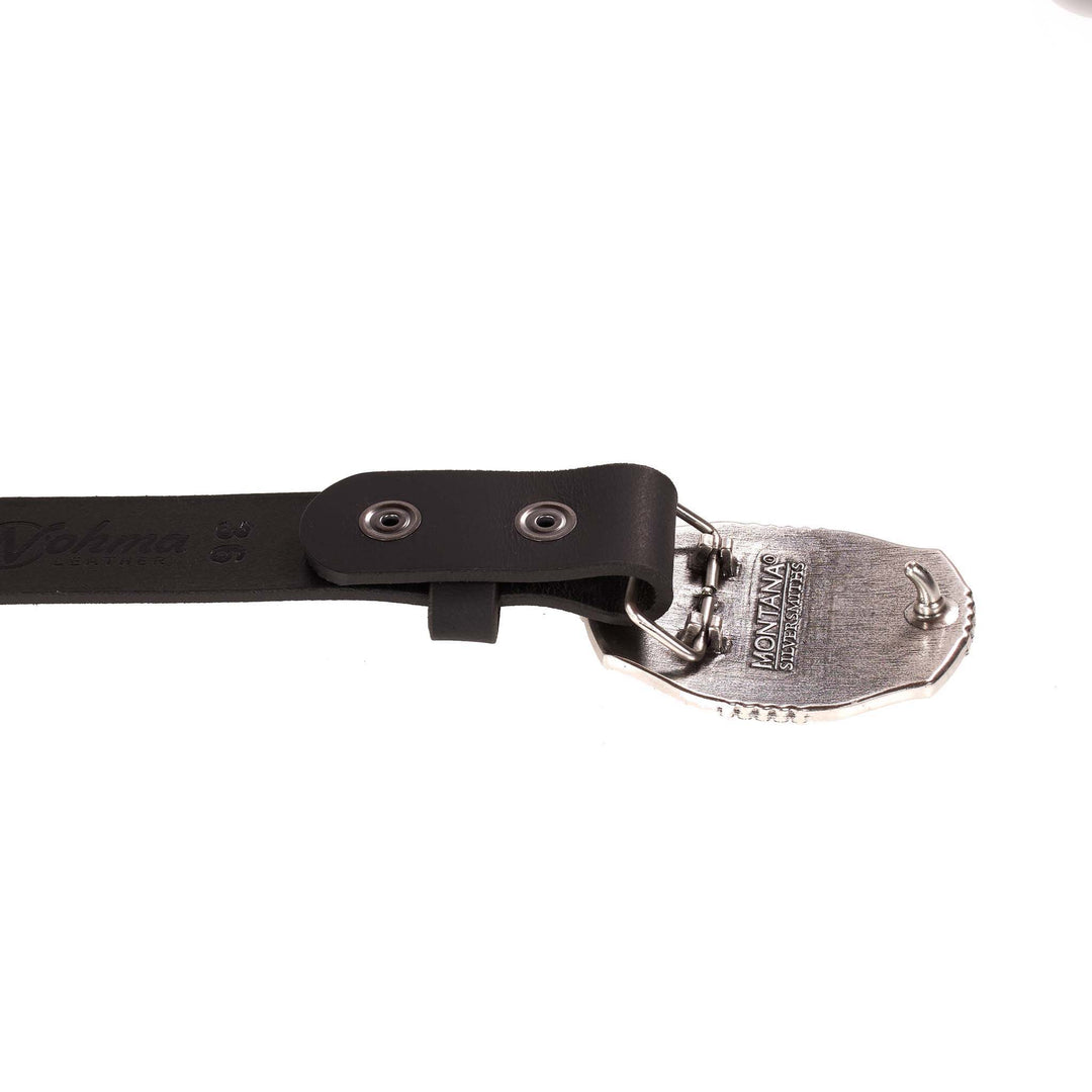 Leather belt showing how to attach buckle