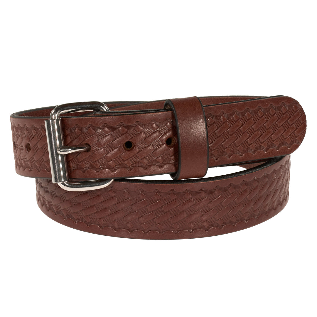 THE OUTFITTER HD SERIES - BASKETWEAVE LEATHER BELT – STAINLESS STEEL – 1.5”