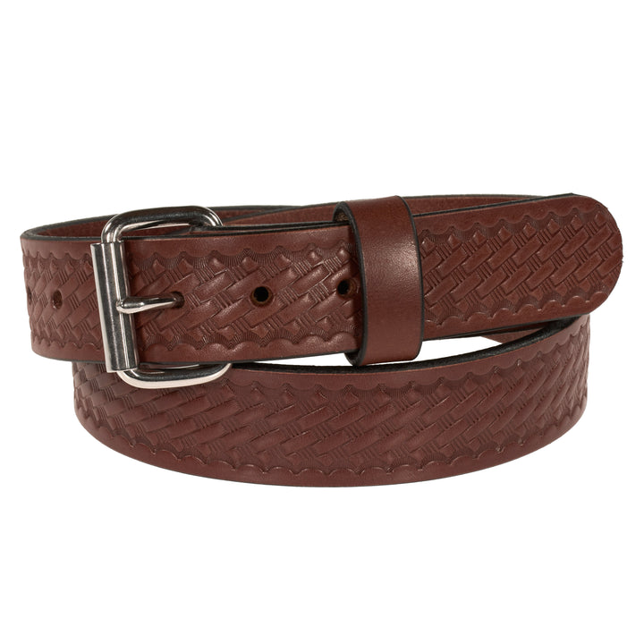 THE OUTFITTER HD SERIES - BASKETWEAVE LEATHER BELT – STAINLESS STEEL – 1.5”